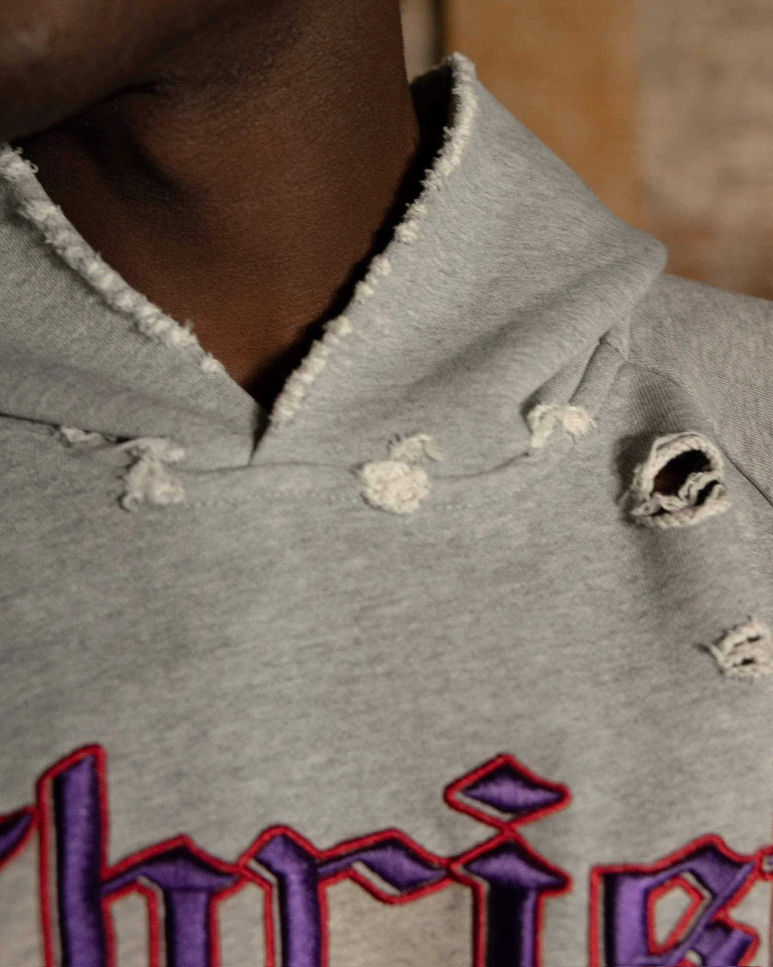 "CHRIST IS KING" DISTRESSED RAGLAN HOODIE - Image 3