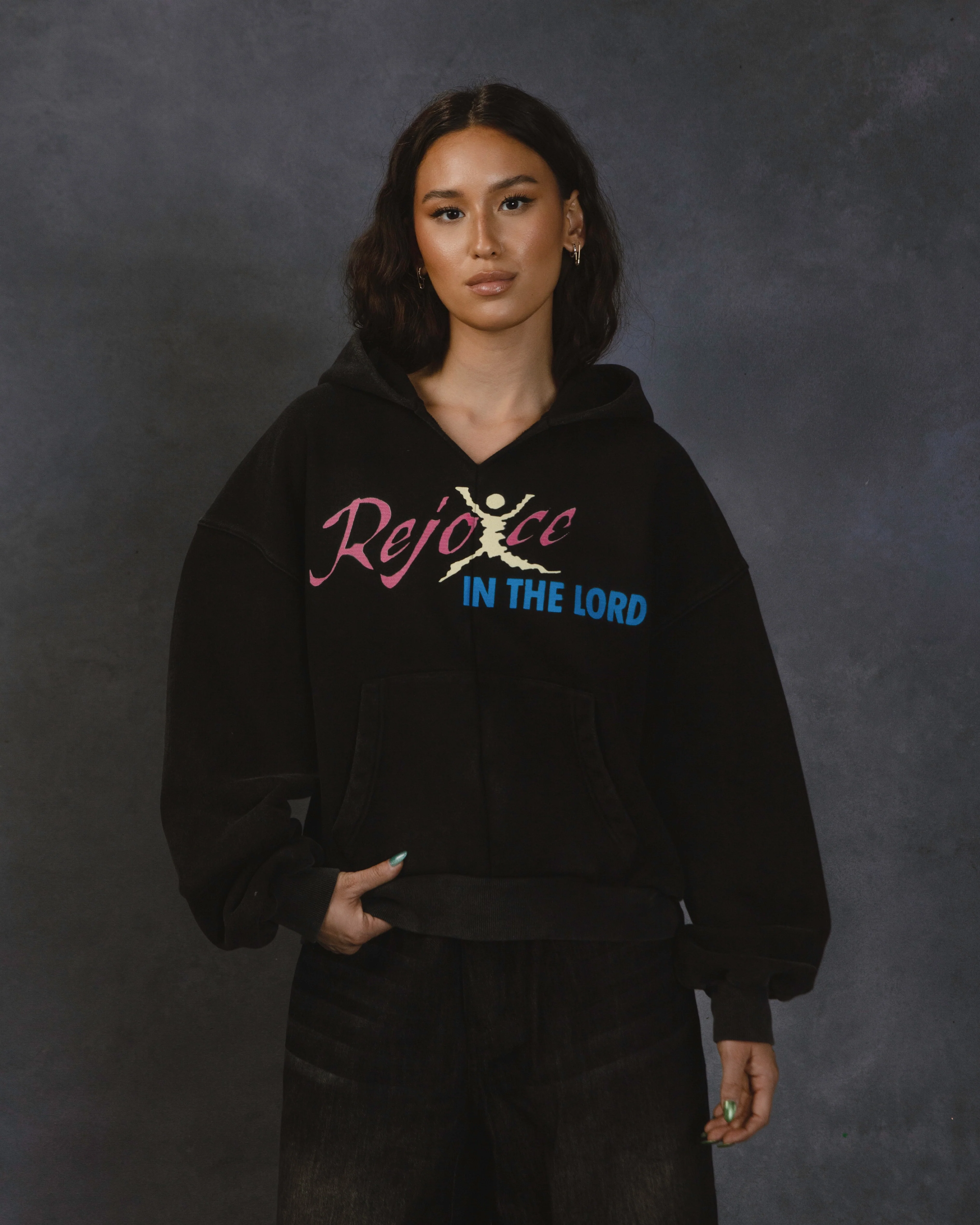 "REJOICE" MIDDLE STITCH HOODIE - Image 3